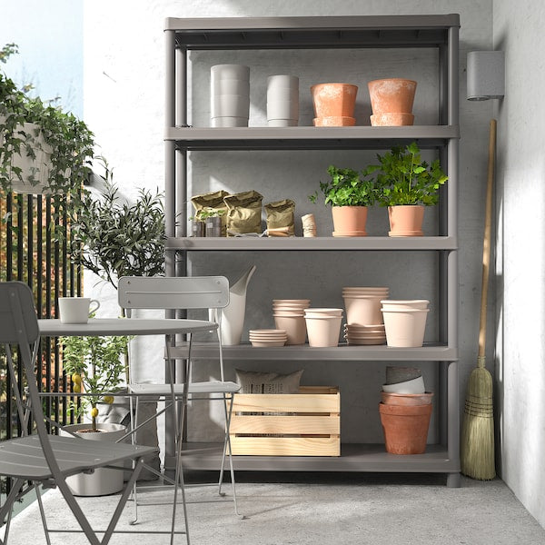 RUNMARÖ - Shelf, dark grey indoor/outdoor, 120x40x188 cm