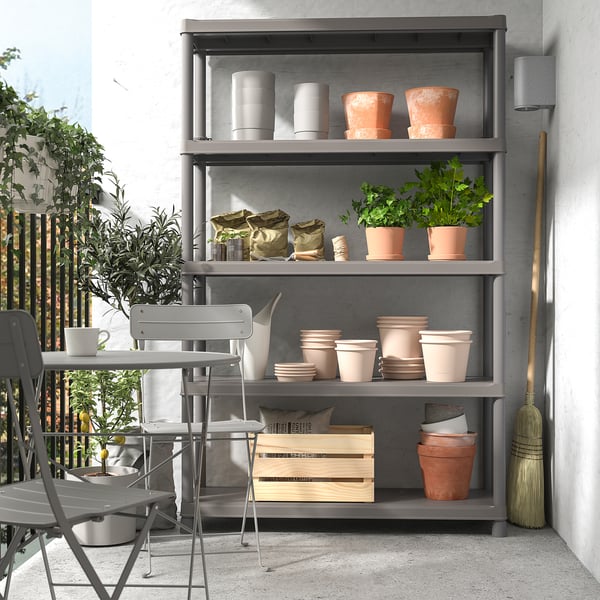 RUNMARÖ - Shelf, dark grey indoor/outdoor, 120x40x188 cm