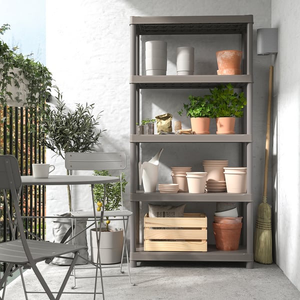 RUNMARÖ shelving unit, dark grey indoor/outdoor, 90x40x182 cm