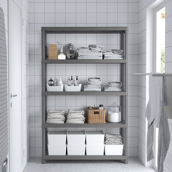RUNMARÖ - Shelf, dark grey indoor/outdoor, 120x40x188 cm