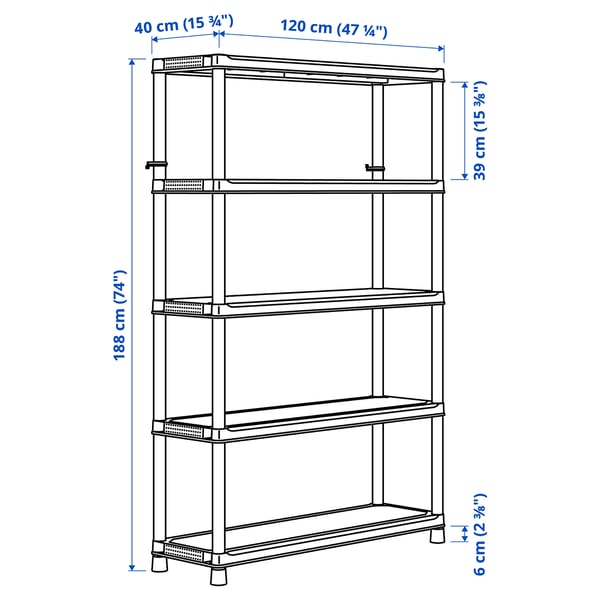 RUNMARÖ - Shelf, dark grey indoor/outdoor, 120x40x188 cm