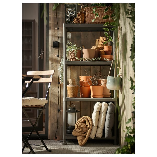 RUNMARÖ - Shelf, dark grey indoor/outdoor, 60x30x133 cm