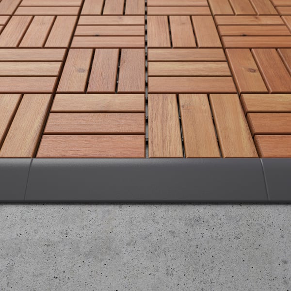 RUNNEN - Edging strip, outdoor floor decking, dark grey, 4 pack