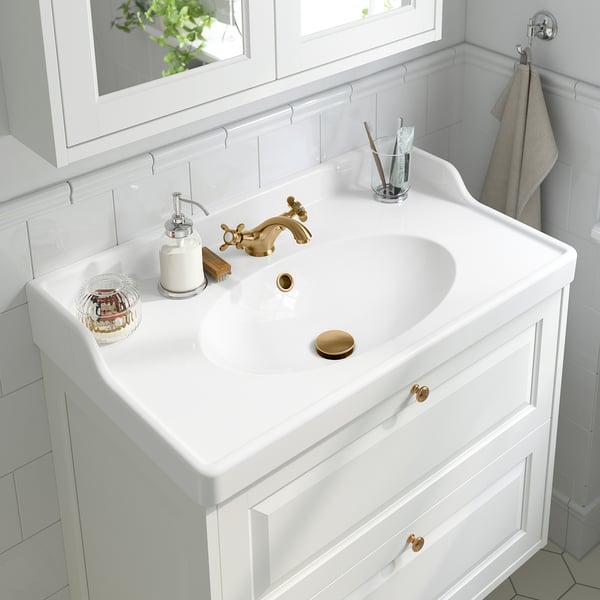 RUNSKÄR wash-basin mixer tap, brass-colour