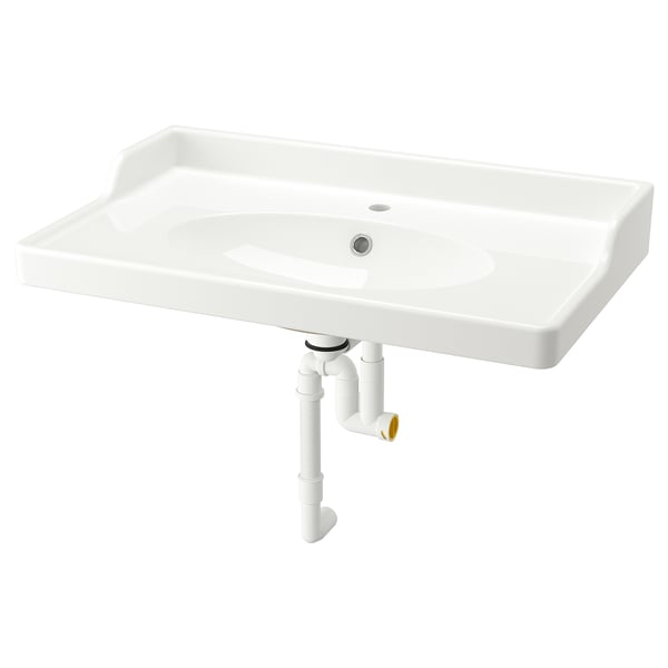 RUTSJÖN wash-basin with water trap, white, 82x49 cm