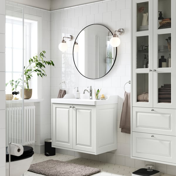 RUTSJÖN - Wash-basin with water trap, white, 82x49 cm