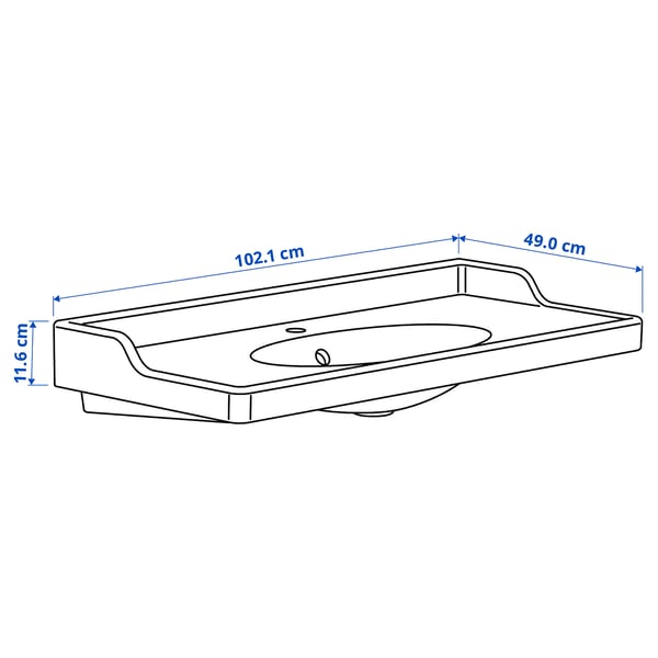 RUTSJÖN - Wash-basin with water trap, white, 102x49 cm