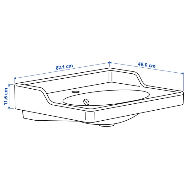 RUTSJÖN wash-basin with water trap, white, 62x49 cm