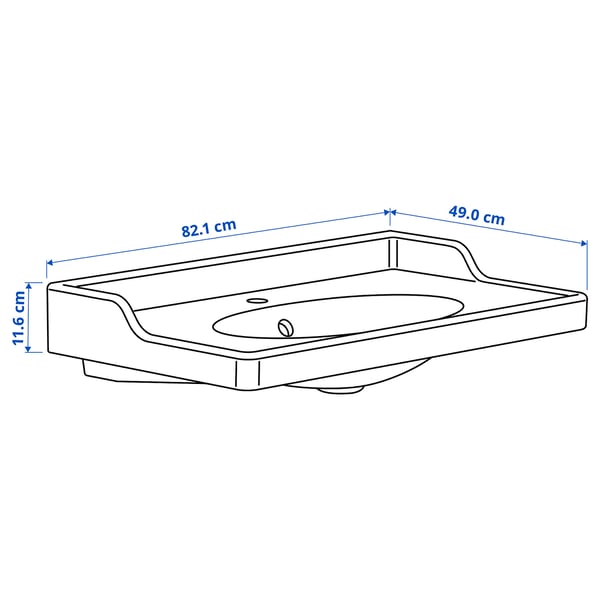 RUTSJÖN wash-basin with water trap, white, 82x49 cm