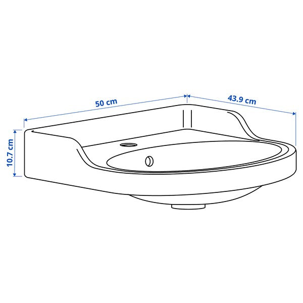 RUTSJÖN - Semi-recessed washbasin, white, 50x44 cm