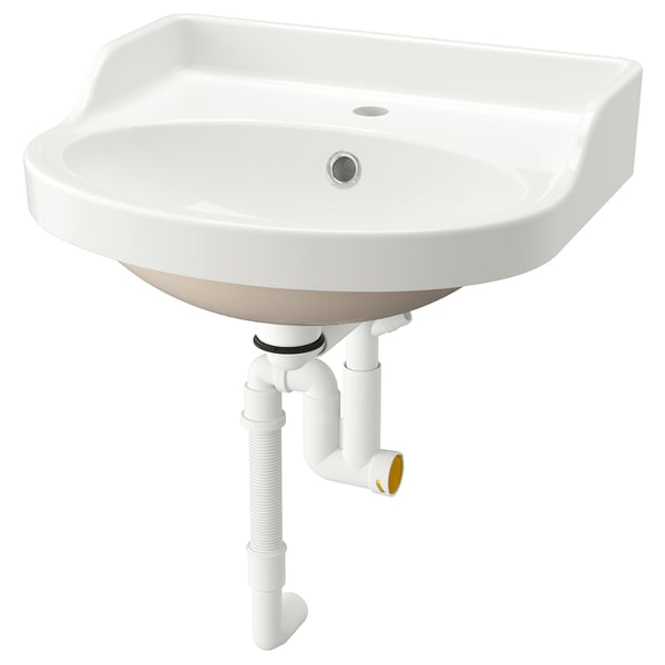 RUTSJÖN semi-recessed wash-basin w watr trp, white, 50x44 cm