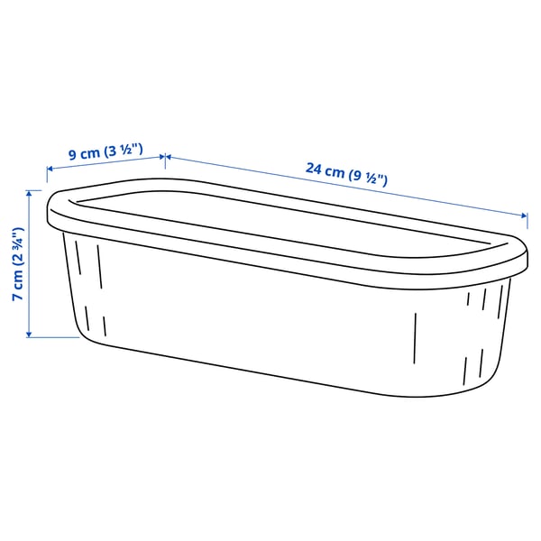 RYKTA storage box with lid, transparent grey-blue, 9x24x7 cm/0.5 l