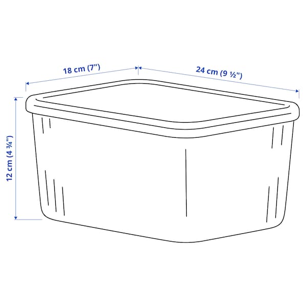 RYKTA - Storage box with lid, transparent grey-blue, 18x24x12 cm/3.5 l