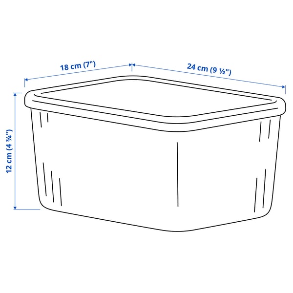 RYKTA storage box with lid, transparent grey-blue, 18x24x12 cm/3.5 l