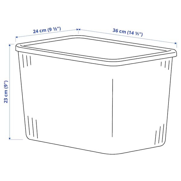 RYKTA - Storage box with lid, transparent grey-blue, 24x36x23 cm/14.5 l