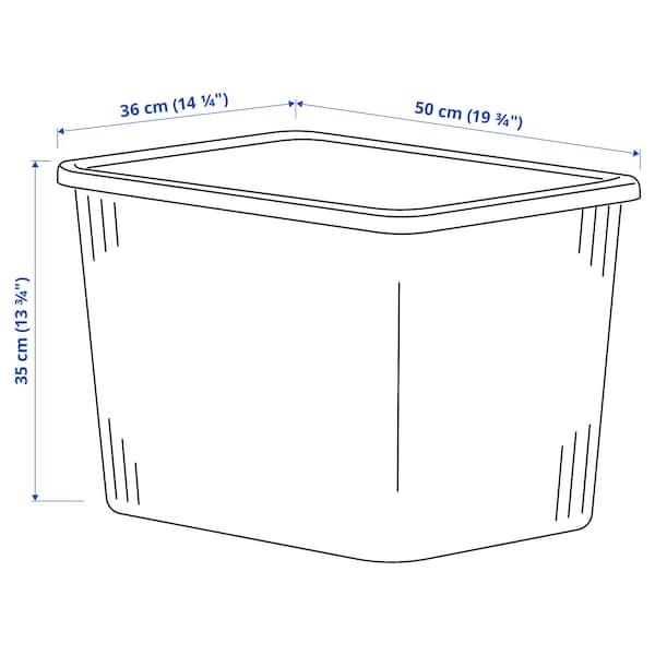 RYKTA - Storage box with lid, transparent grey-blue, 36x50x35 cm/44.5 l