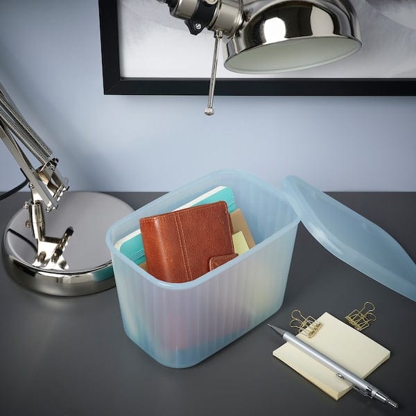Ikea RYKTA - Storage box with lid, transparent grey-blue, 12x18x12 cm/1.5 l