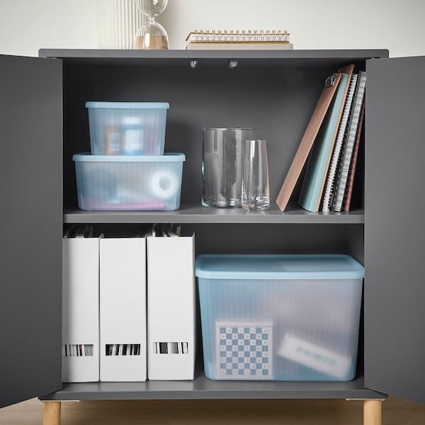 Ikea RYKTA - Storage box with lid, transparent grey-blue, 12x18x12 cm/1.5 l