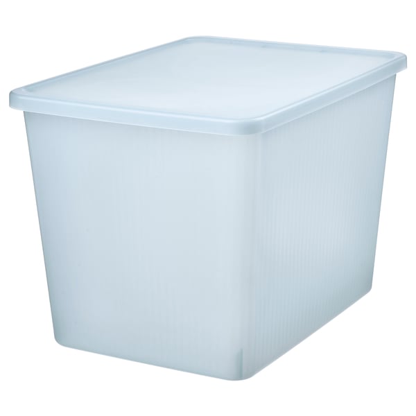 RYKTA storage box with lid, transparent grey-blue, 36x50x35 cm/44.5 l