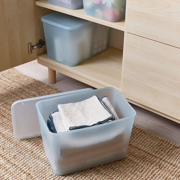 RYKTA - Storage box with lid, transparent grey-blue, 24x36x23 cm/14.5 l