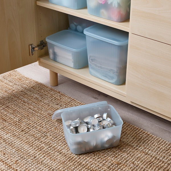 RYKTA - Storage box with lid, transparent grey-blue, 18x24x12 cm/3.5 l