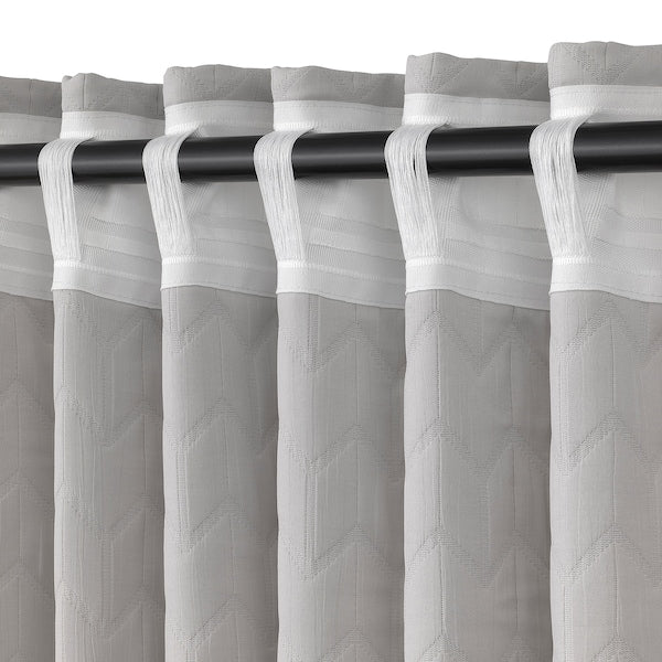 RYSSBRÄKEN room darkening curtain, 1 piece, light grey/with heading tape, 140x300 cm