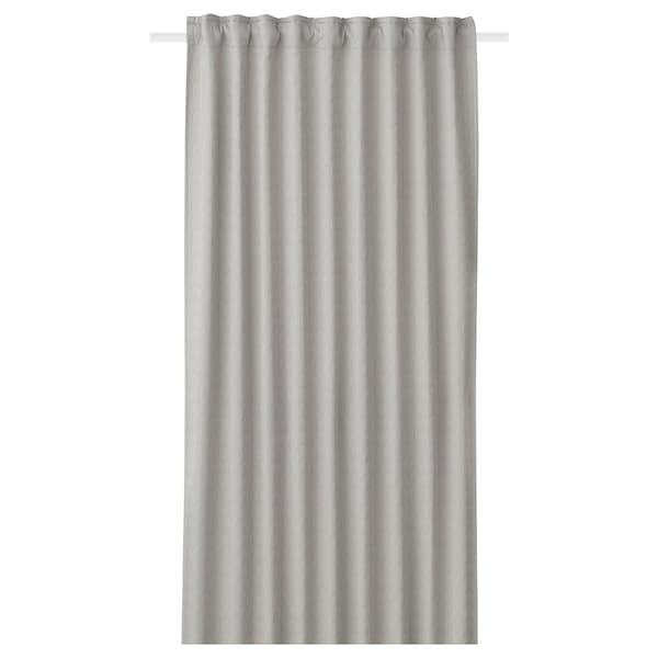 RYSSBRÄKEN room darkening curtain, 1 piece, light grey/with heading tape, 140x300 cm