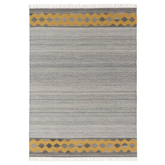 RYSSGRÄS - Rug, flatwoven, grey-yellow/handmade, 170x240 cm