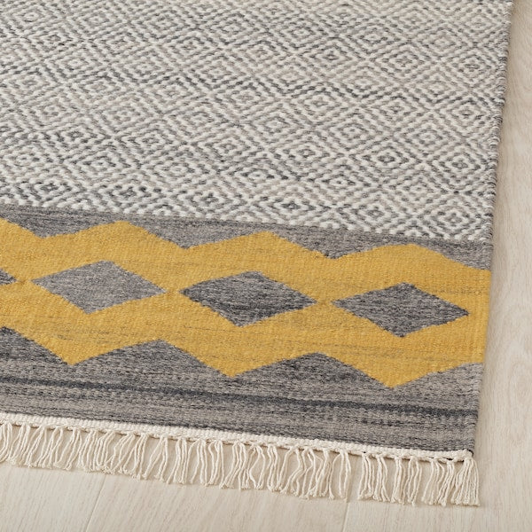 RYSSGRÄS - Rug, flatwoven, grey-yellow/handmade, 170x240 cm