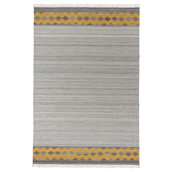 RYSSGRÄS - Rug, flatweave, grey-yellow/handmade,200x300 cm