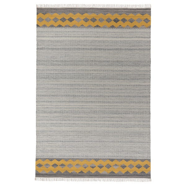 RYSSGRÄS - Rug, flatwoven, grey-yellow/handmade, 200x300 cm