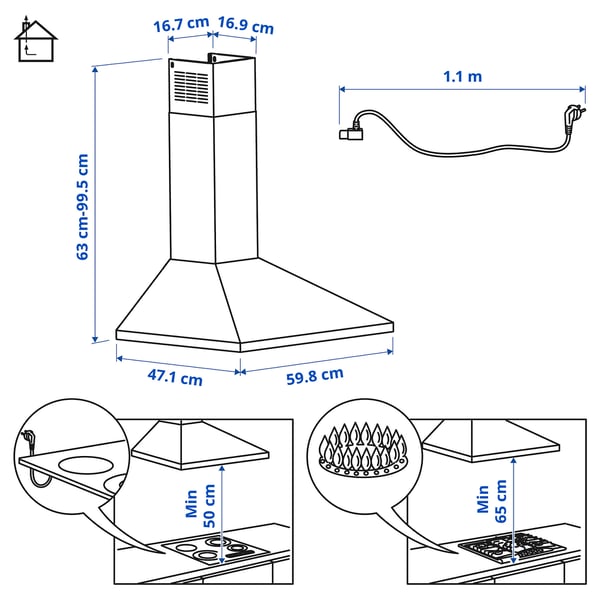 RYTMISK wall mounted extractor hood, stainless steel, 60 cm