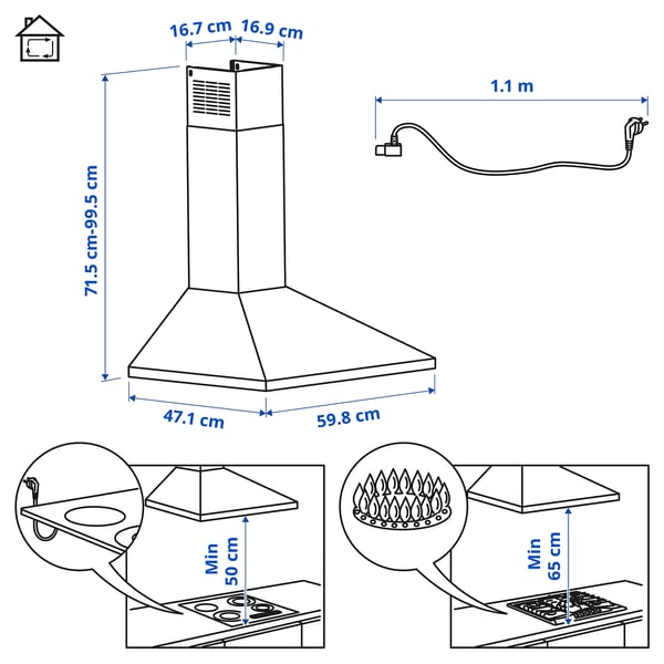RYTMISK Hood to be fixed to the wall - stainless steel 60 cm , 60 cm