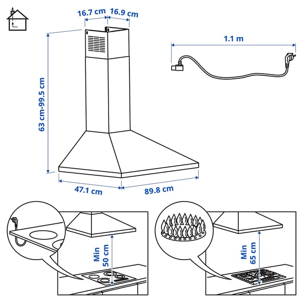 RYTMISK Hood to be fixed to the wall - stainless steel 90 cm , 90 cm