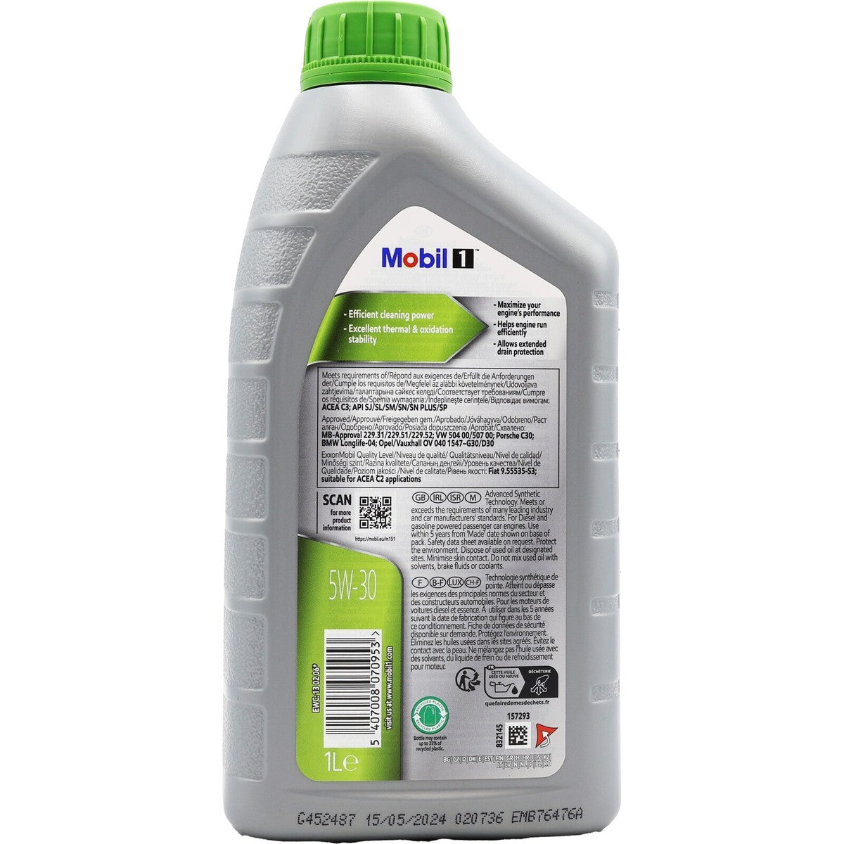 OLIO MOBIL 1 5W30 SYNTHETIC 1 LT