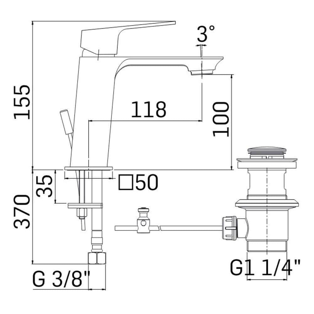 BLADE WASHBASIN MIXER WITH CHROME DRAIN MAMOLI