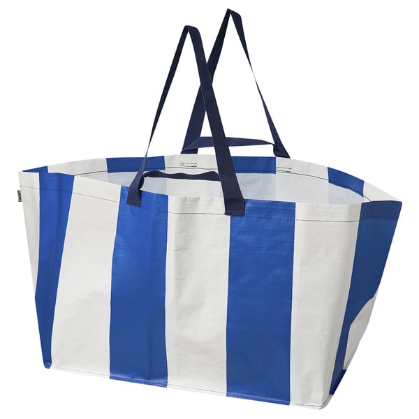 SÄCKKÄRRA carrier bag, white/blue, 37x57x39 cm/71 l