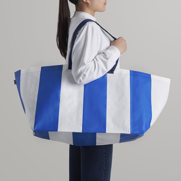 SÄCKKÄRRA carrier bag, white/blue, 37x57x39 cm/71 l