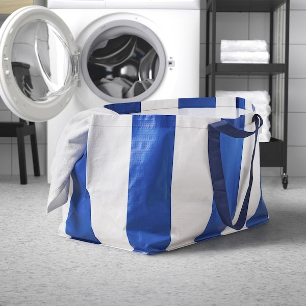 SÄCKKÄRRA carrier bag, white/blue, 37x57x39 cm/71 l