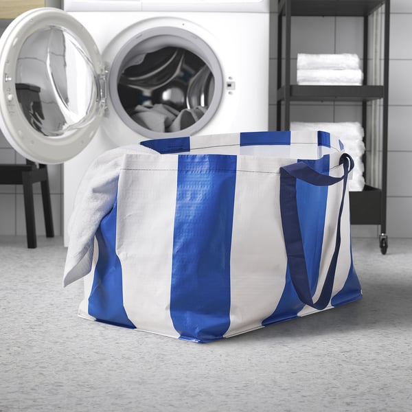 SÄCKKÄRRA carrier bag, white/blue, 37x57x39 cm/71 l