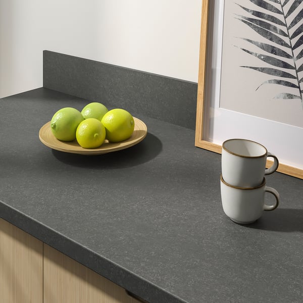 SÄLJAN custom made worktop, dark grey stone effect/laminate, 30-45x3.8 cm