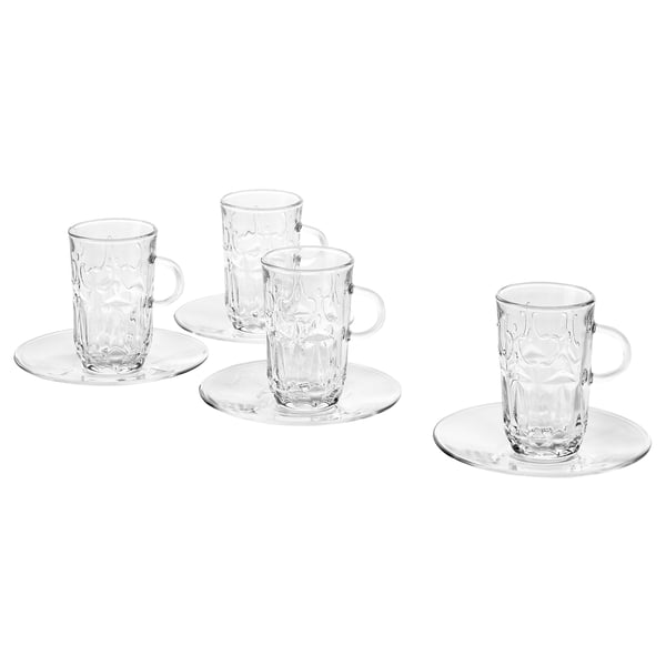 SÄLLSKAPLIG Cup and saucer - transparent/fancy glass 7 cl , 7 cl