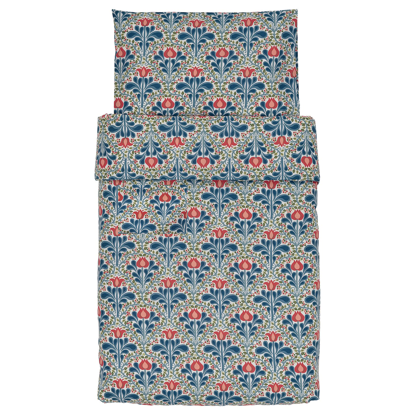 SÄTERVIDE duvet cover 1 pillowcase for cot, white blue/floral pattern, 110x125/35x55 cm