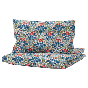 SÄTERVIDE duvet cover 1 pillowcase for cot, white blue/floral pattern, 110x125/35x55 cm