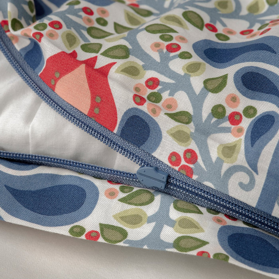 SÄTERVIDE duvet cover 1 pillowcase for cot, white blue/floral pattern, 110x125/35x55 cm