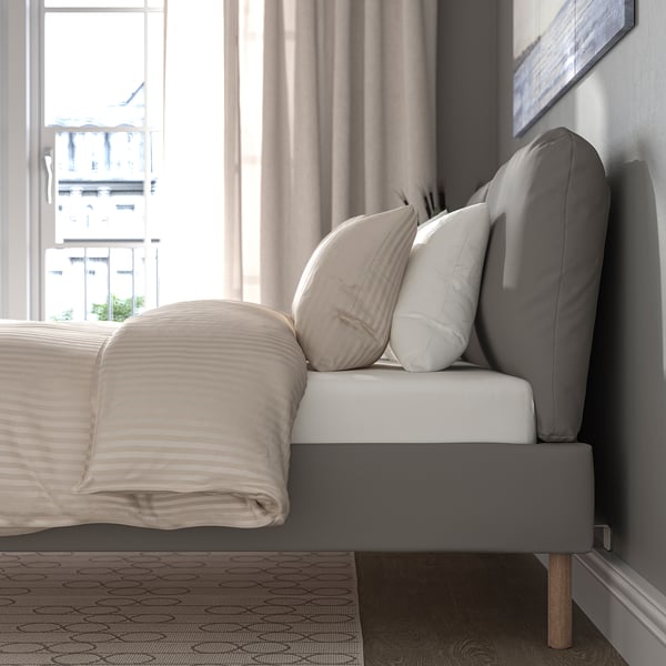 SAGESUND - Upholstered bed frame, Diseröd brown/Leirsund, , 160x200 cm