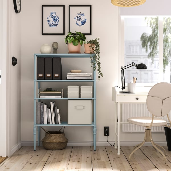SÅGMÄSTARE shelving unit, light grey-blue, 83x36x128 cm