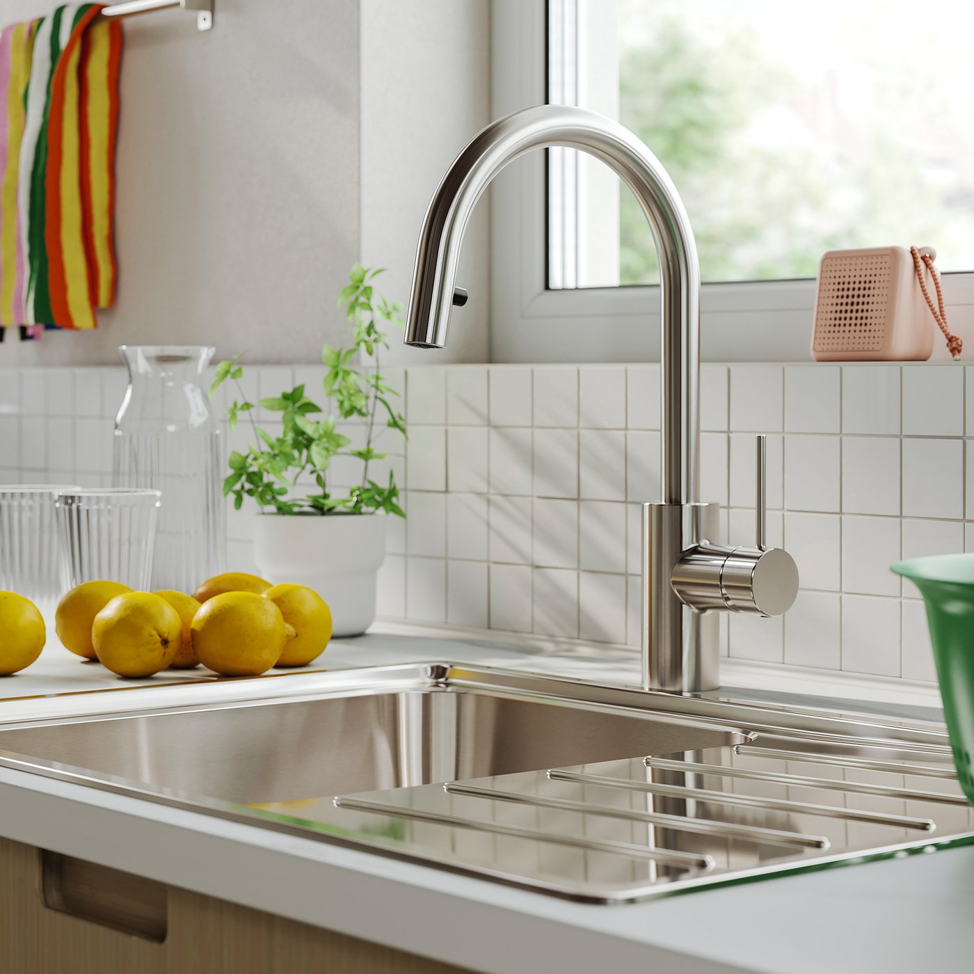 SALLSJÖN kitchen mixer tap pull out, stainless steel colour