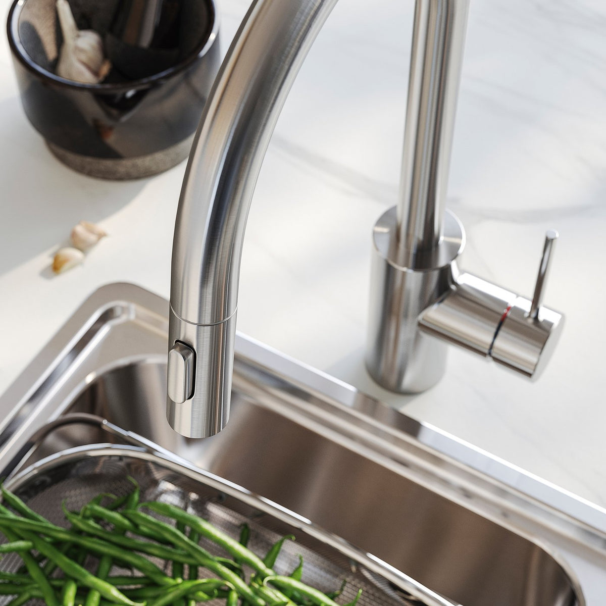 SALLSJÖN kitchen mixer tap pull out w spray, stainless steel colour