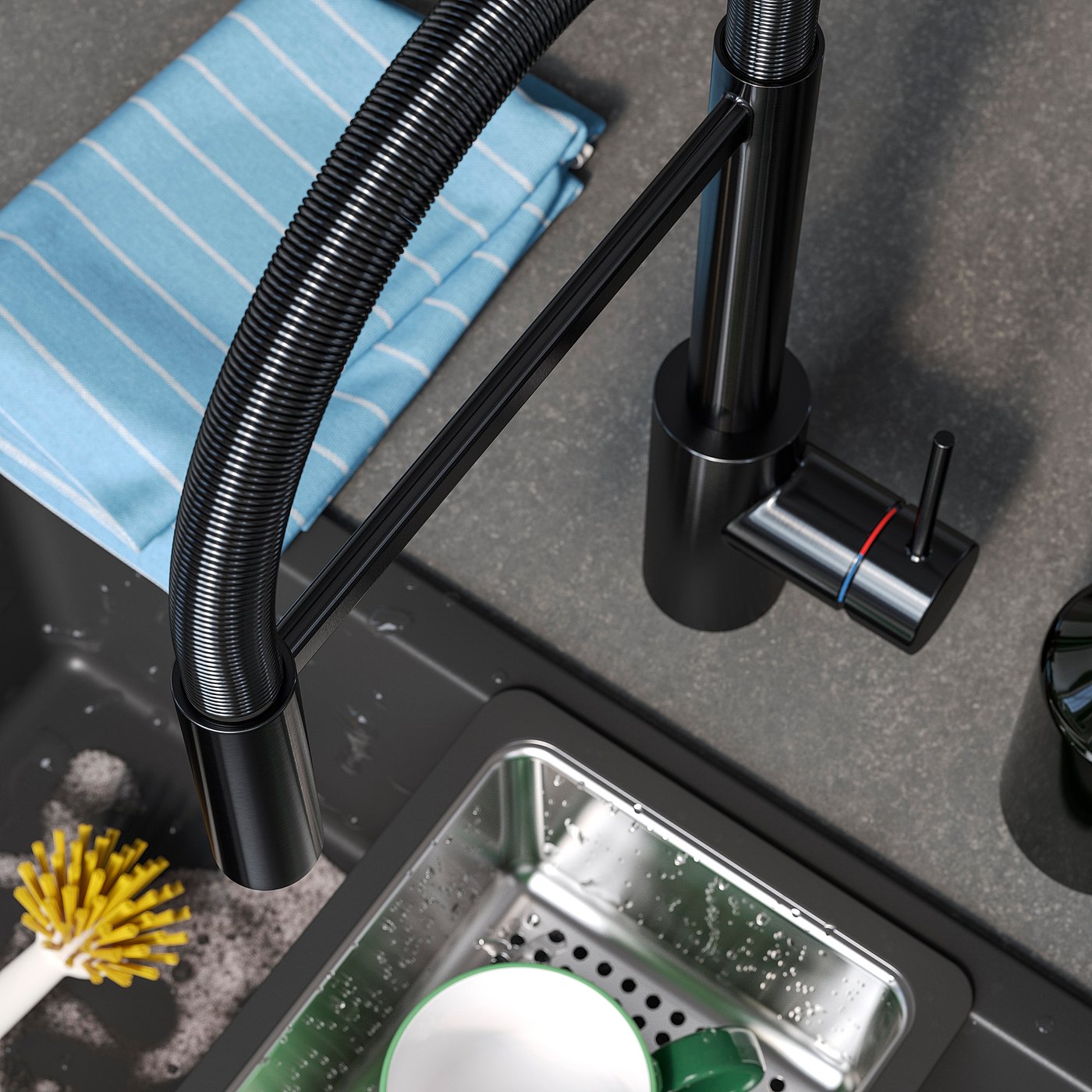 SALLSJÖN kitchen mixer tap pull down w spray, black